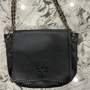 Tory Burch Large Leather Black Marion Shoulder/Saddle Bag